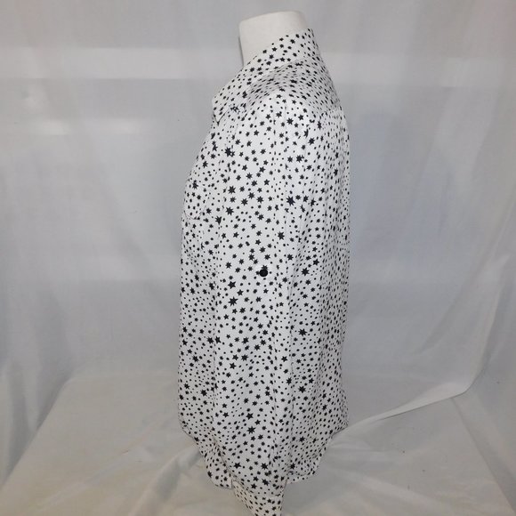Jones New York Womens L White Black Star Blouse - Picture 6 of 15